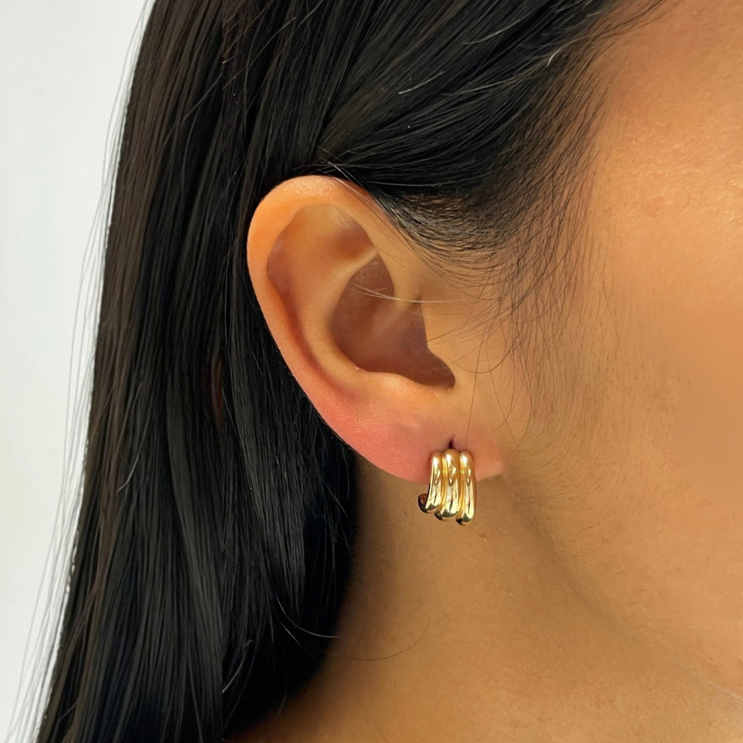 AVERY THREE ROW HUGGIE EARRINGS