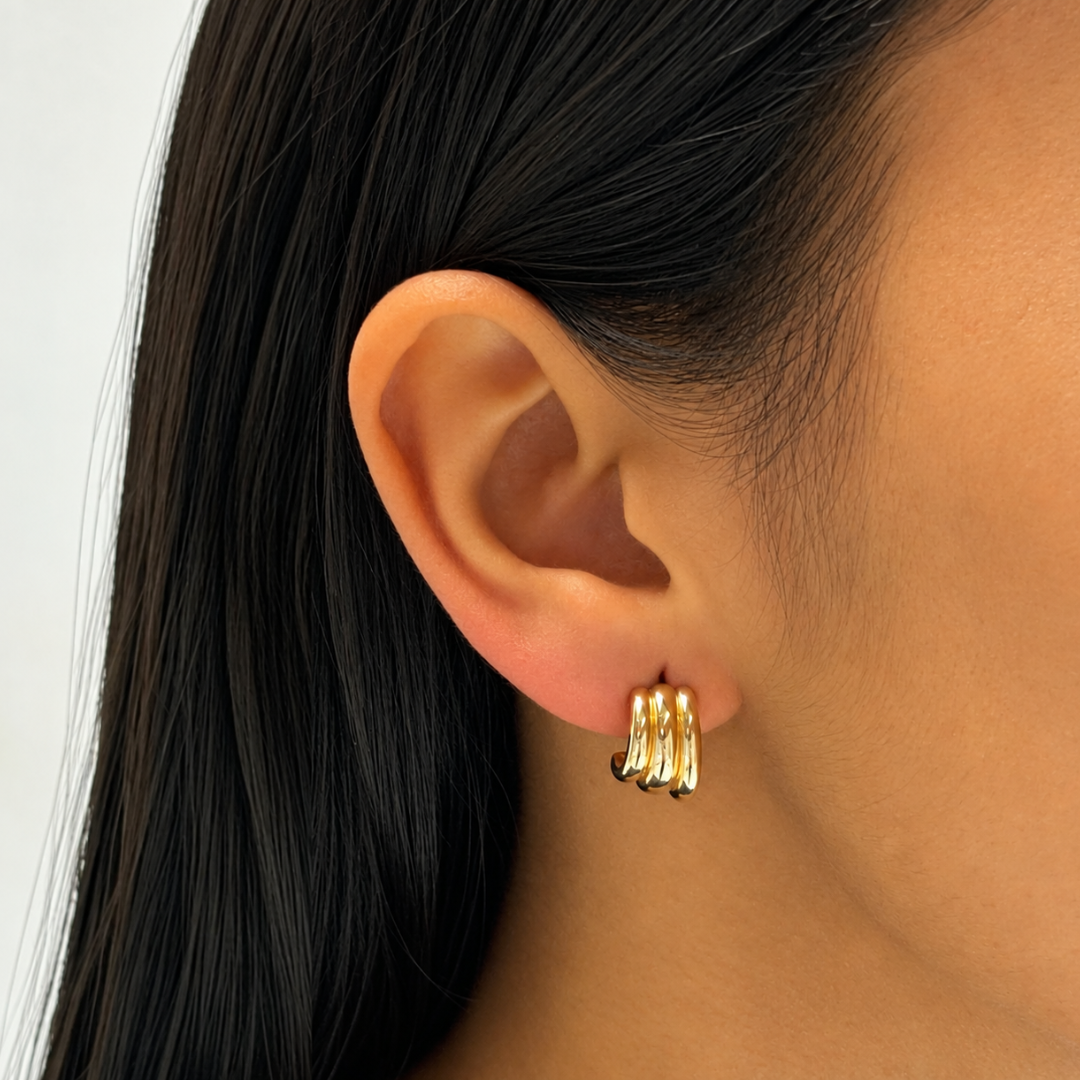 AVERY THREE ROW HUGGIE EARRINGS