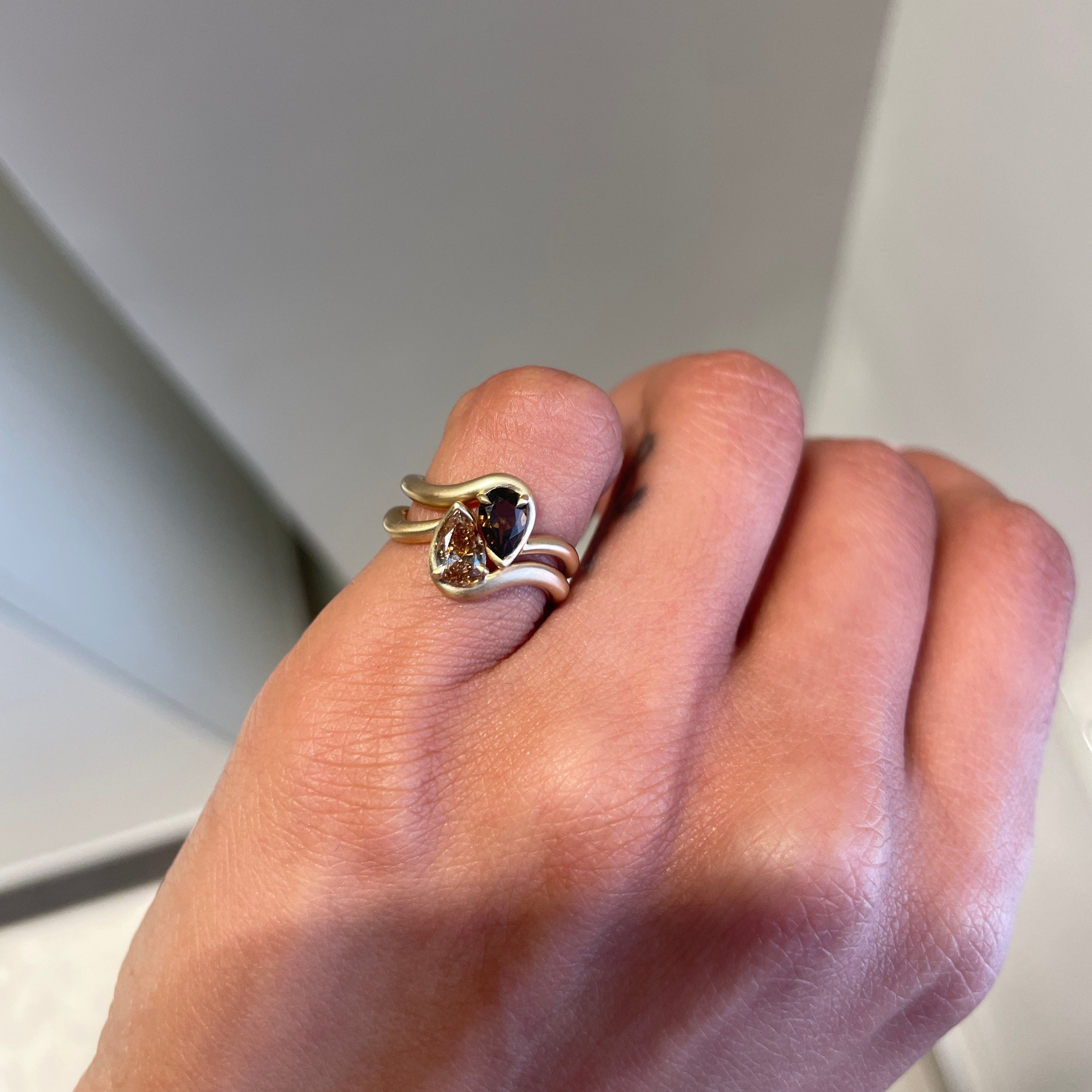 BB Thelma - Brown Diamond + Smokey Quartz in 14kt Yellow Gold on hand