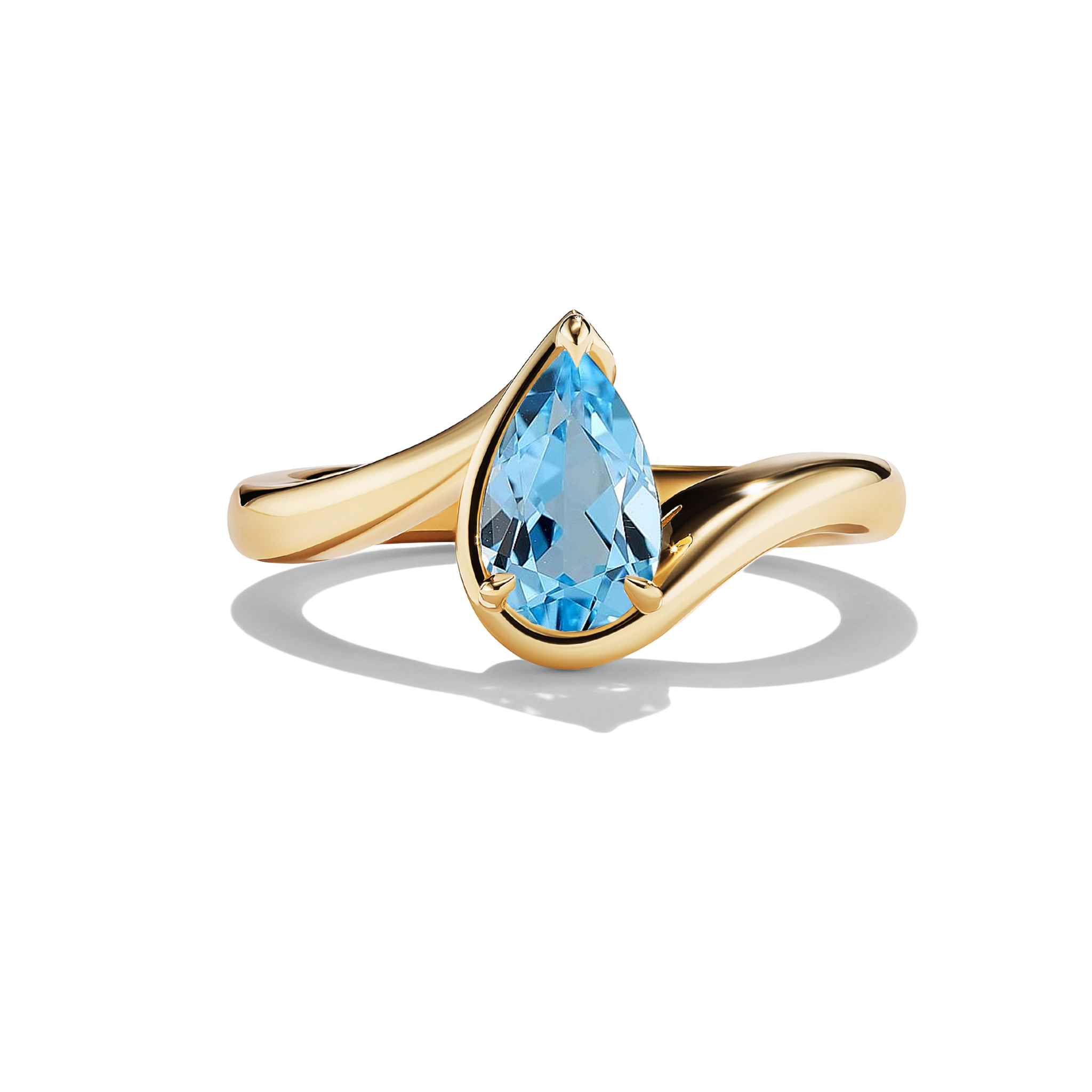 BB Talia Swiss Blue Topaz in 14k yellow gold front profile product photo.