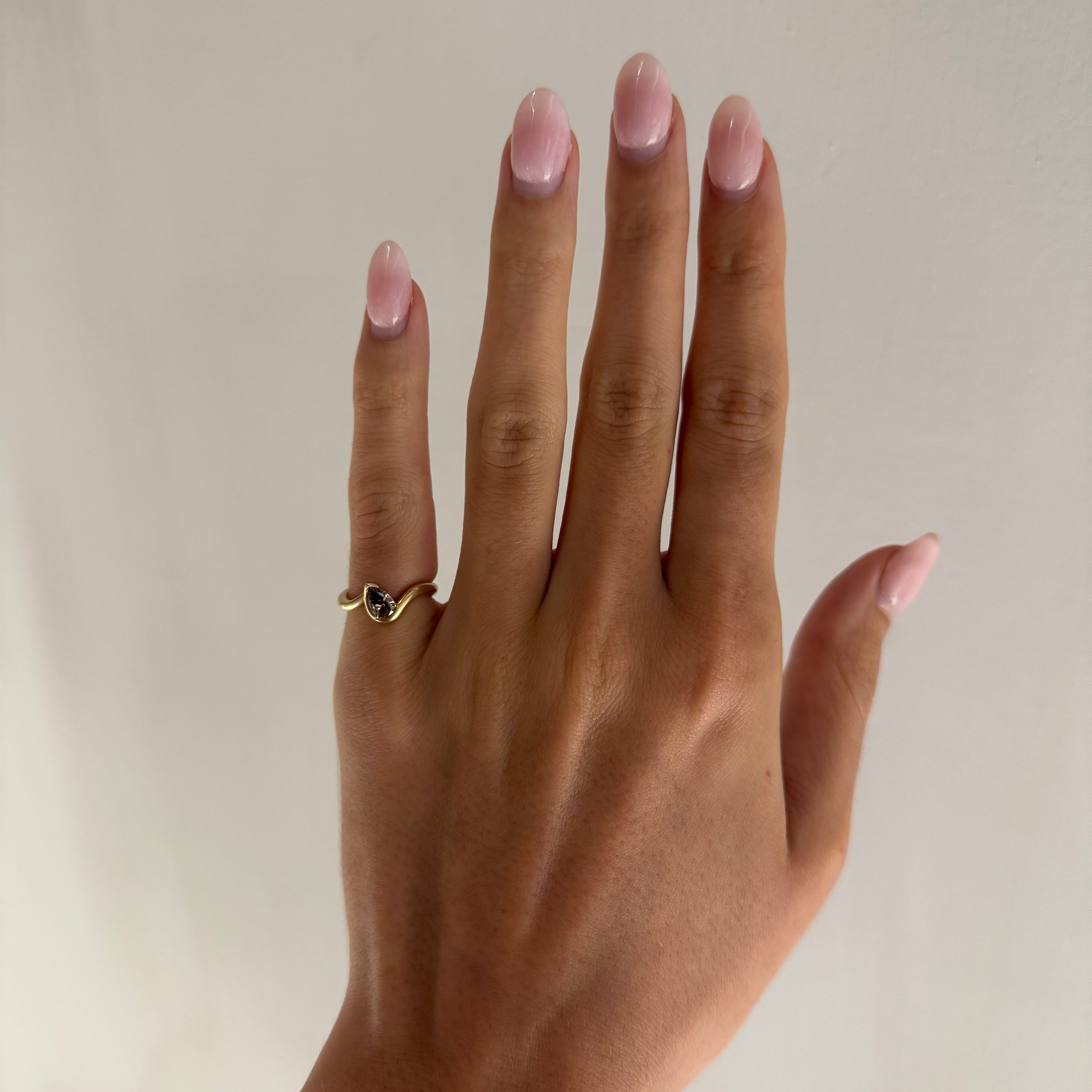 BB Thelma Brown diamond on hand, 14k yellow gold