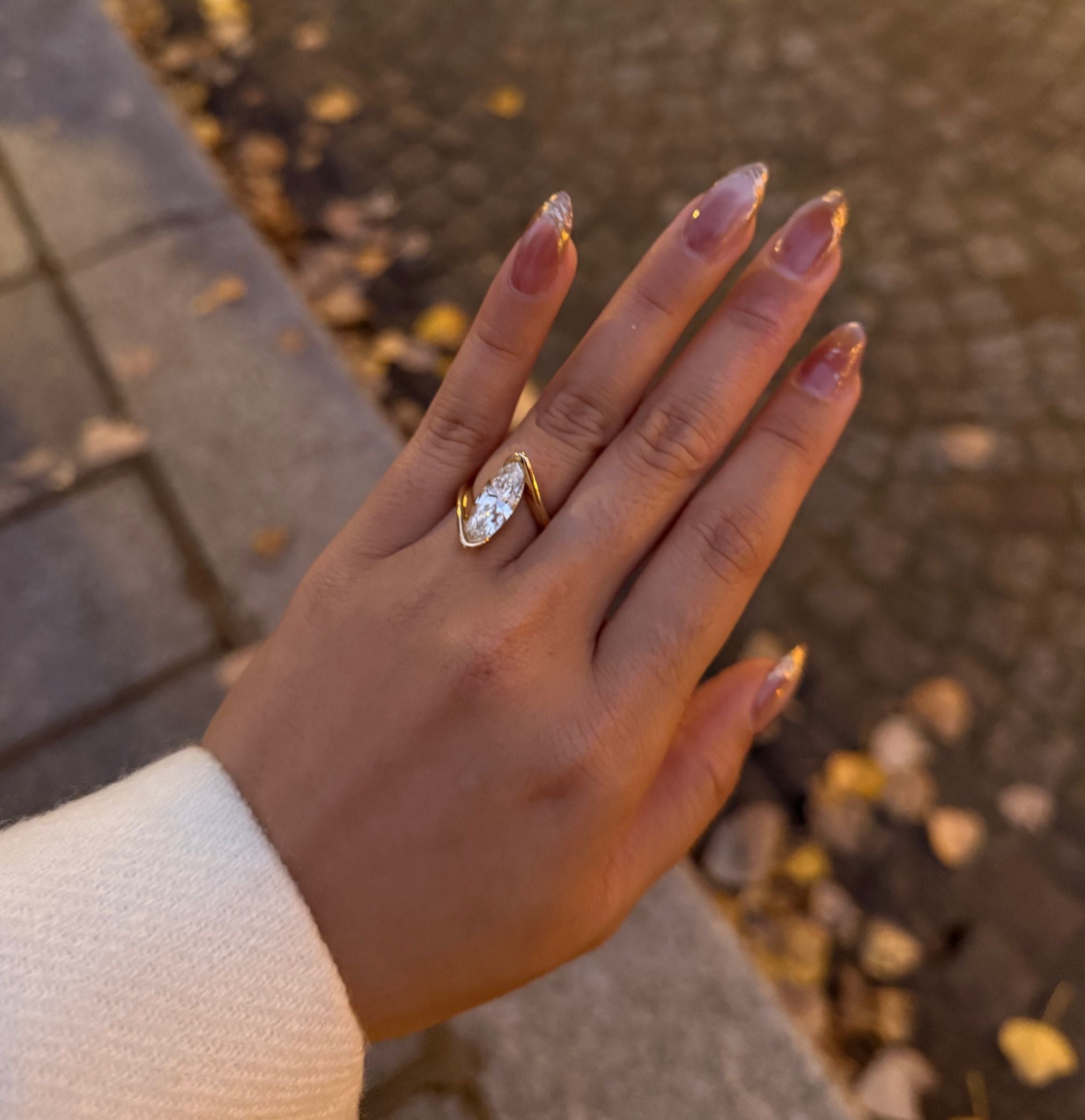 Bespoke Marquise Cut Bypass Ring on Hand