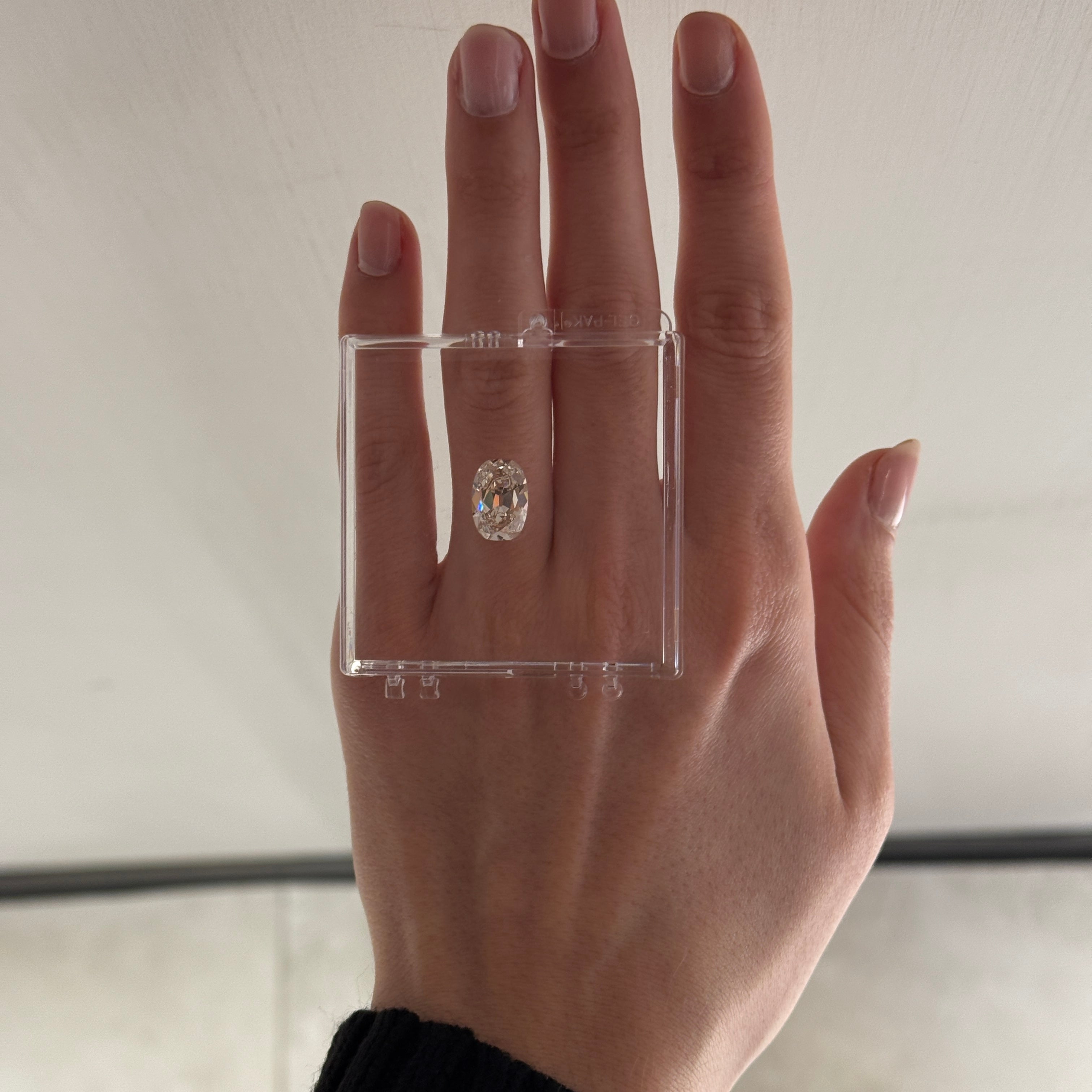 loose 4.61 crt L color diamond shown in gel box