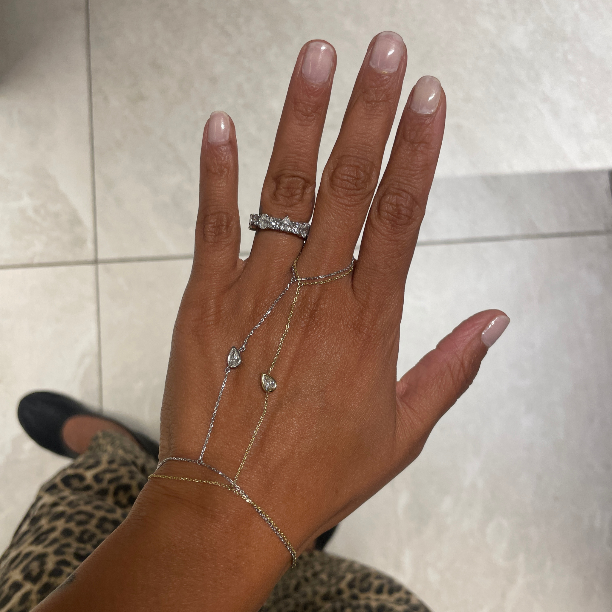 JAX WHITE GOLD WHITE DIAMOND HAND CHAIN - SMALL/MEDIUM