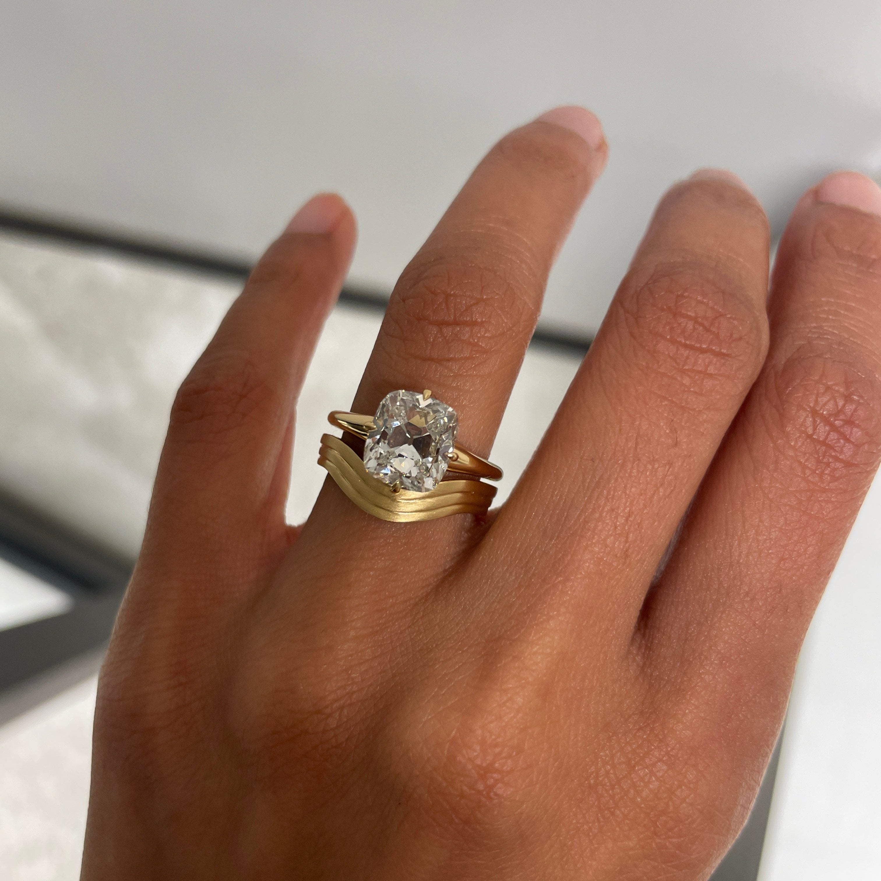 Kyma Wedding Band Paired with Mae Engagement Ring