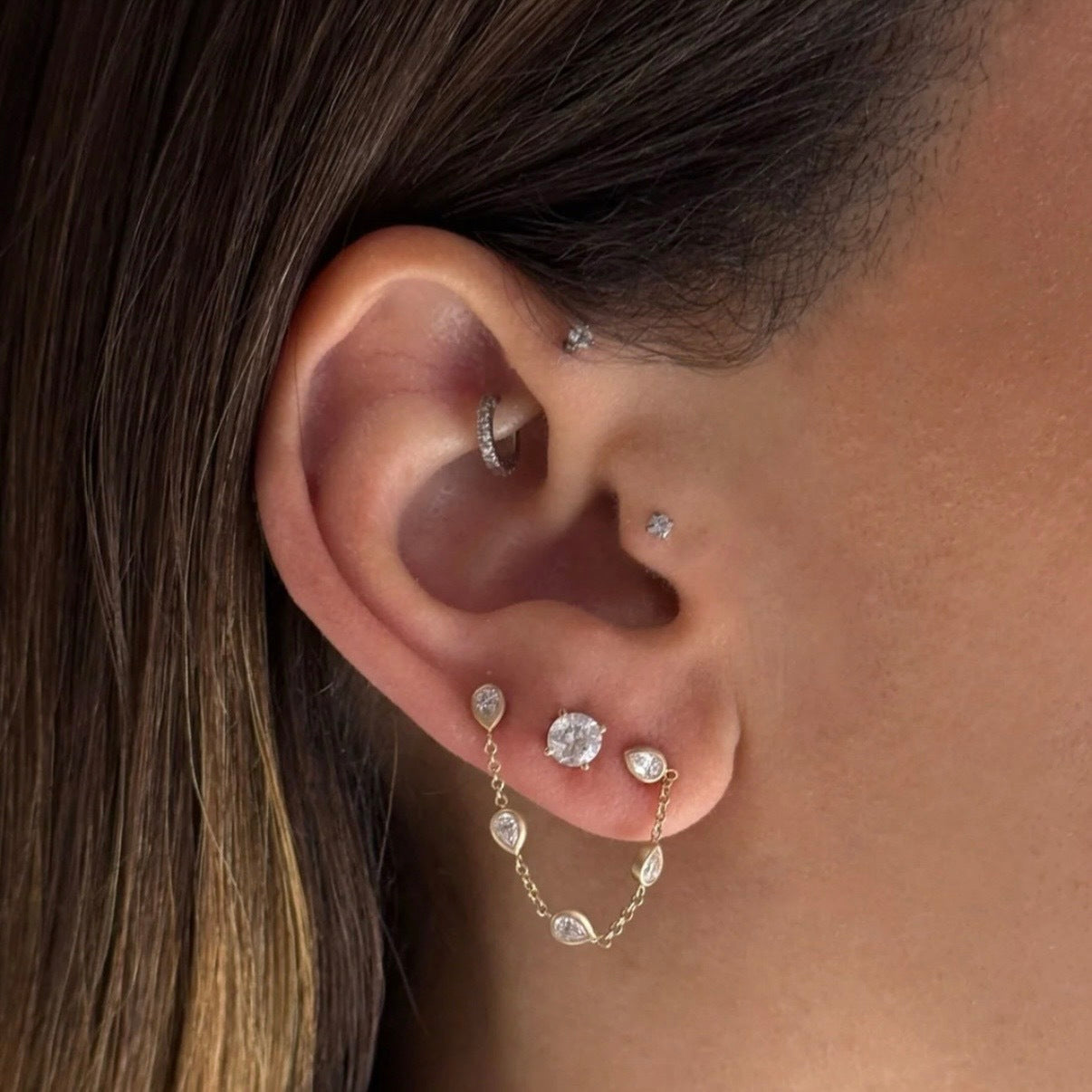 AARYAH | LENNOX WHITE DIAMOND CHAIN EARRING