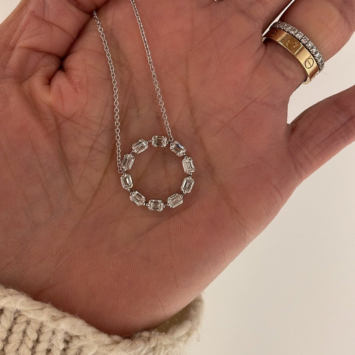 Necklace with Baguette Cut Diamonds, in hand