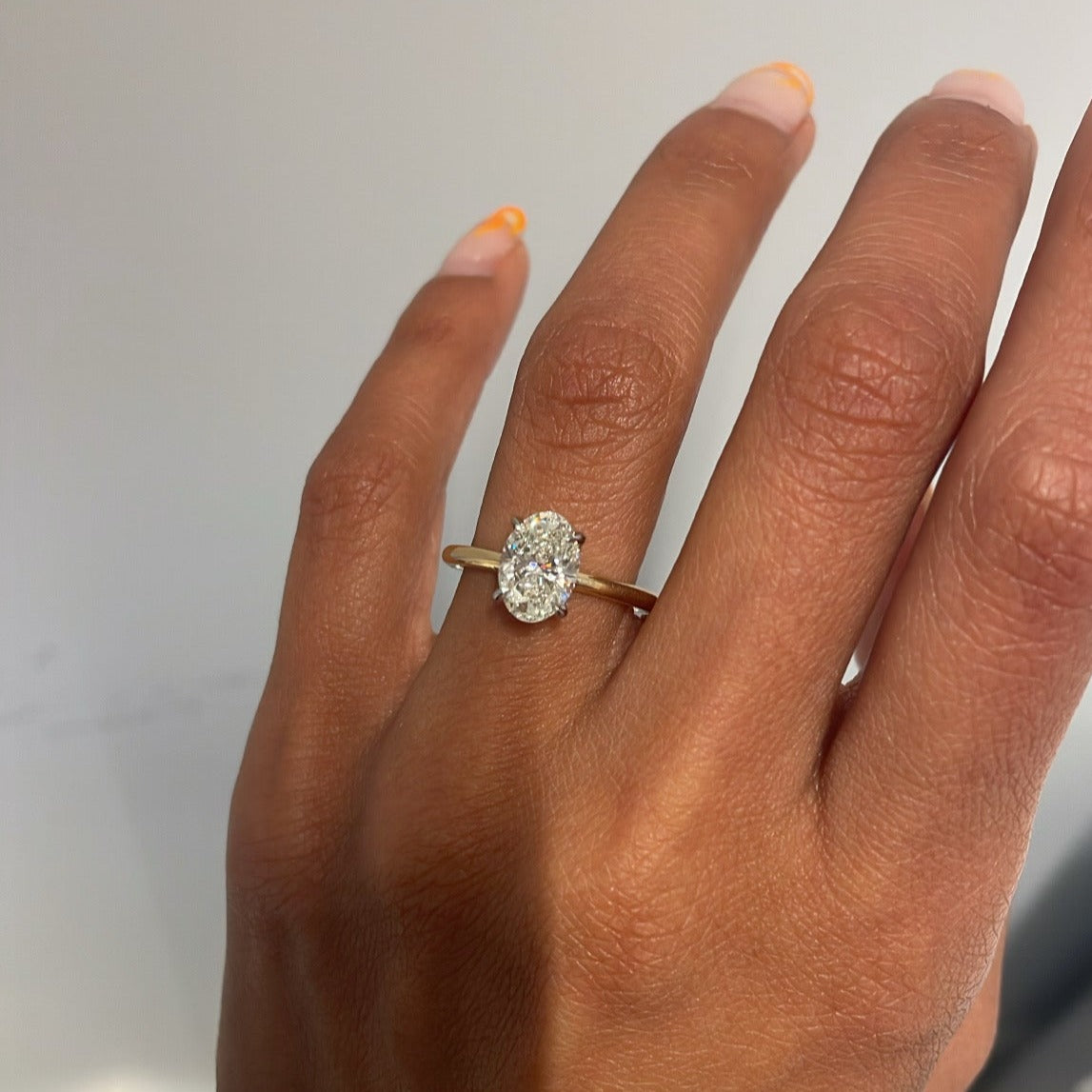 Oval Solitaire Ring, on finger