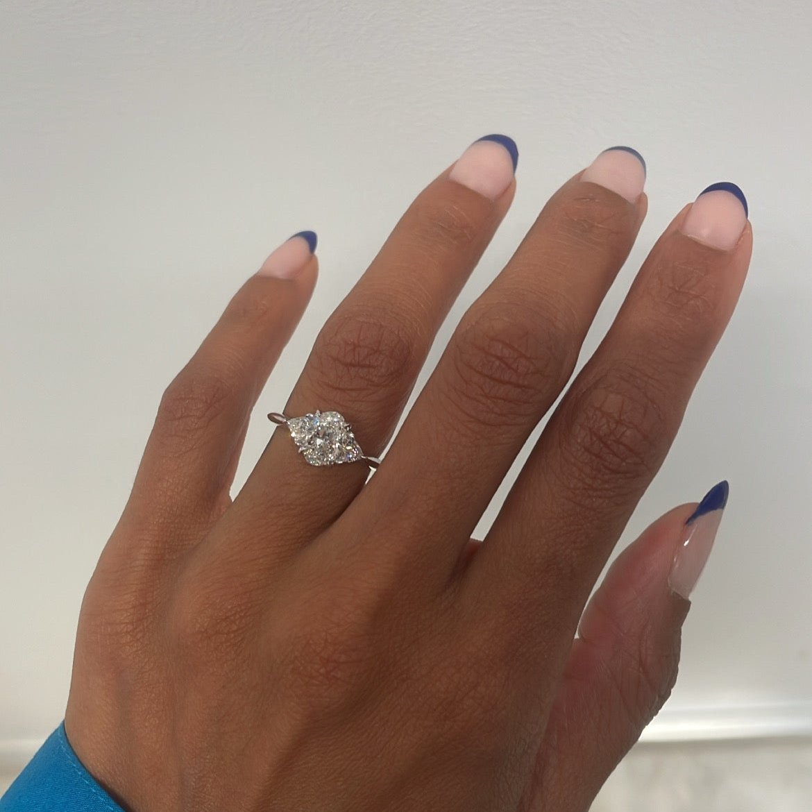 Oval Three Stone Ring, on finger