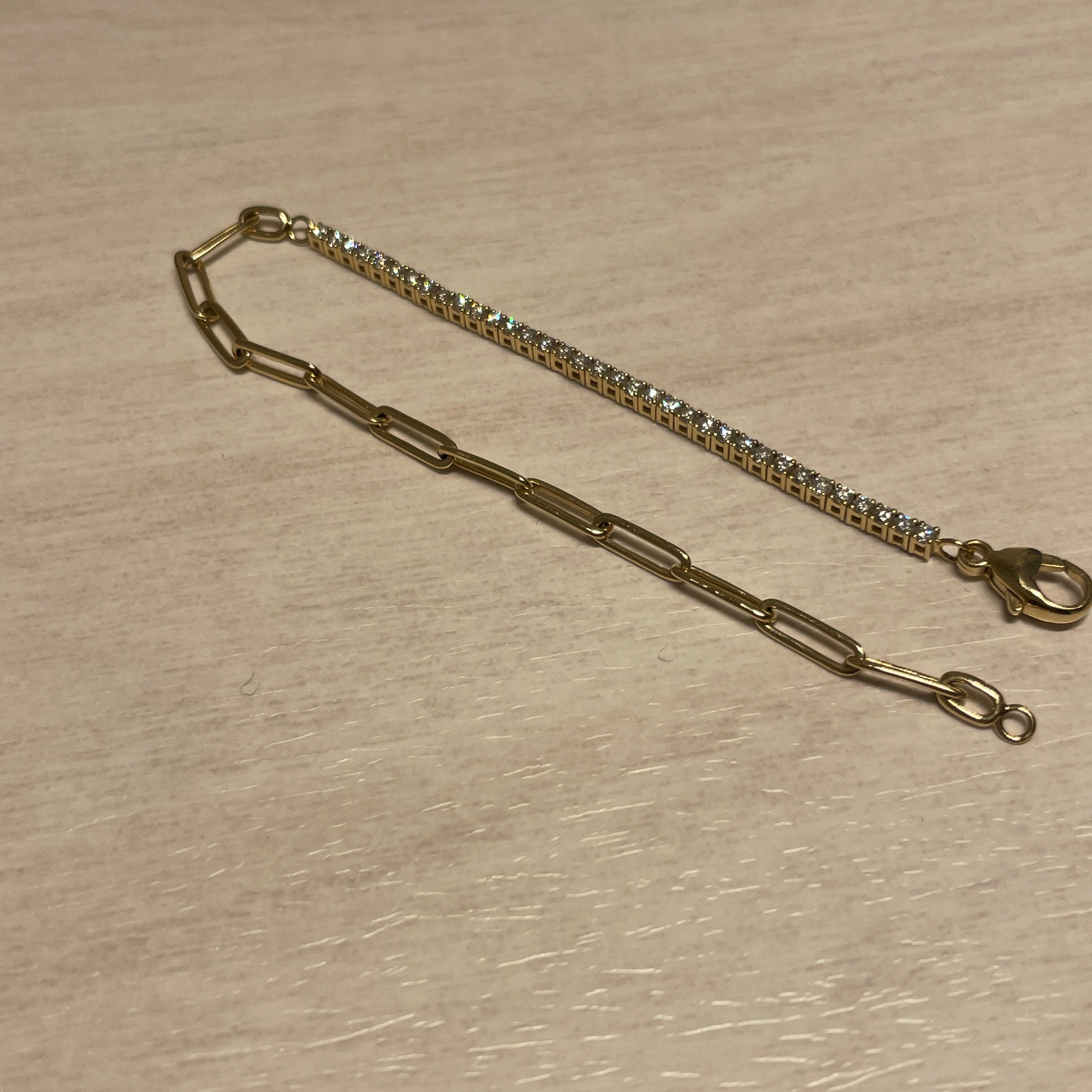 RIRO Diamond + Paperclip Tennis Bracelet on table