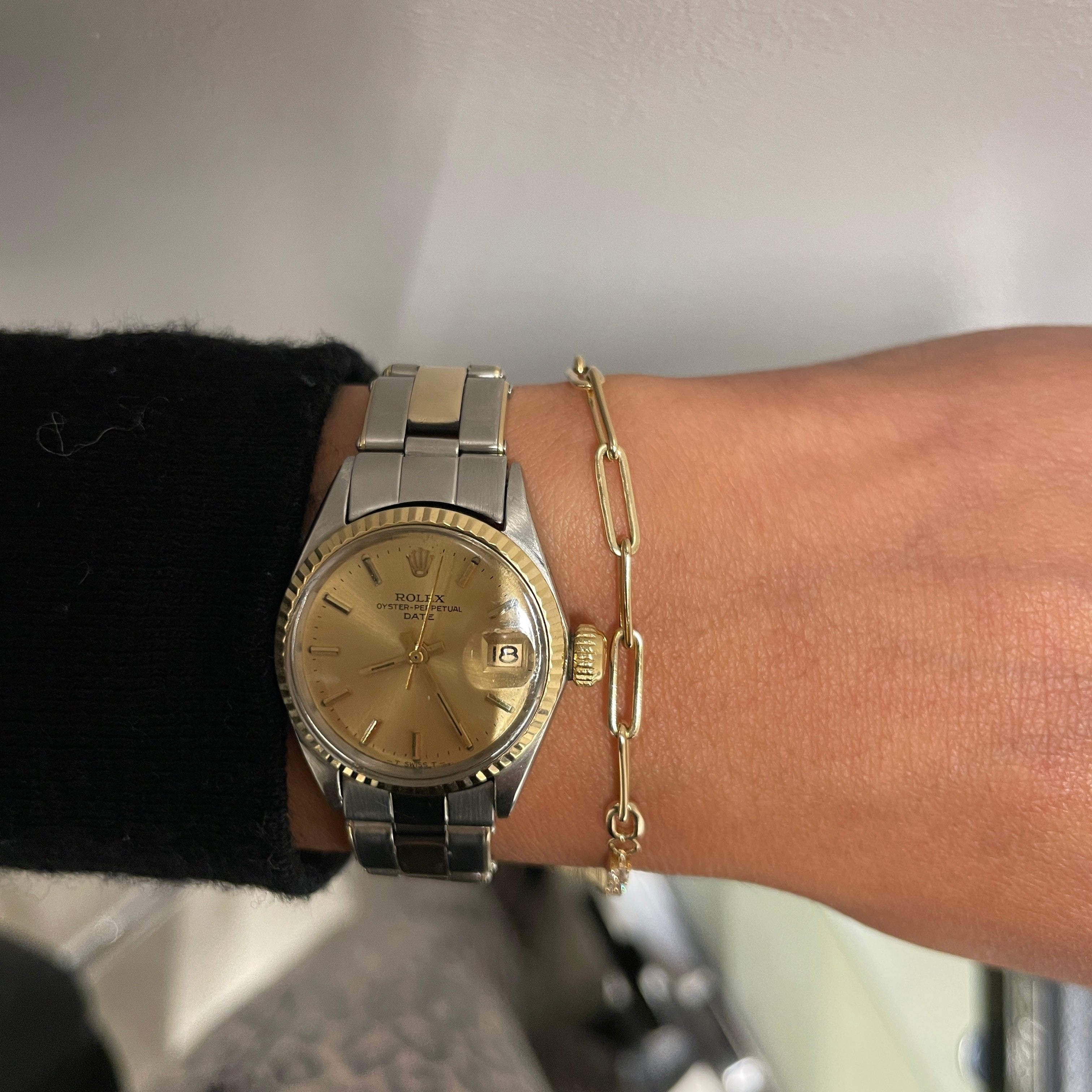 RIRO Diamond + Paperclip Tennis Bracelet, paperclip side on top