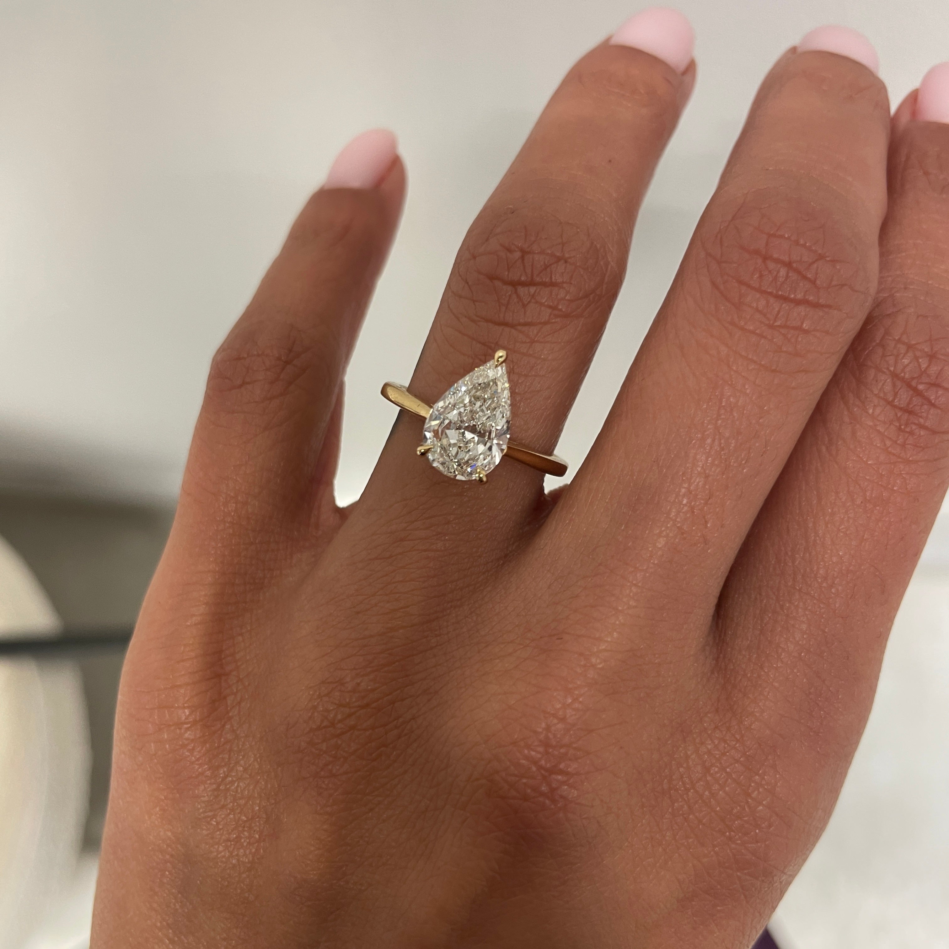SOLANA 2.09 Pear Cut Diamond Engagement Ring on Hand