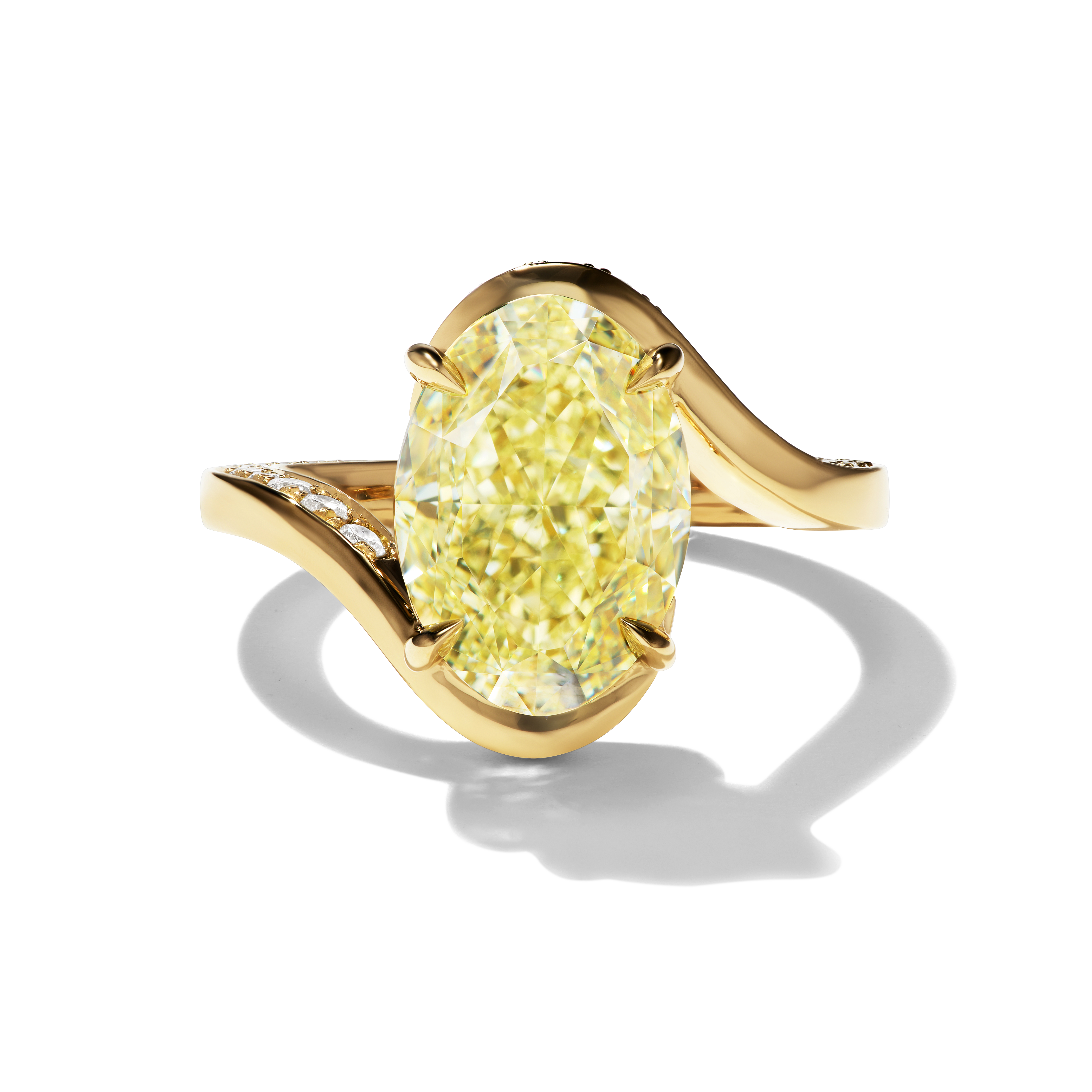 Bespoke Talia, Yellow Oval Diamond in Wave Setting with Pavé in band