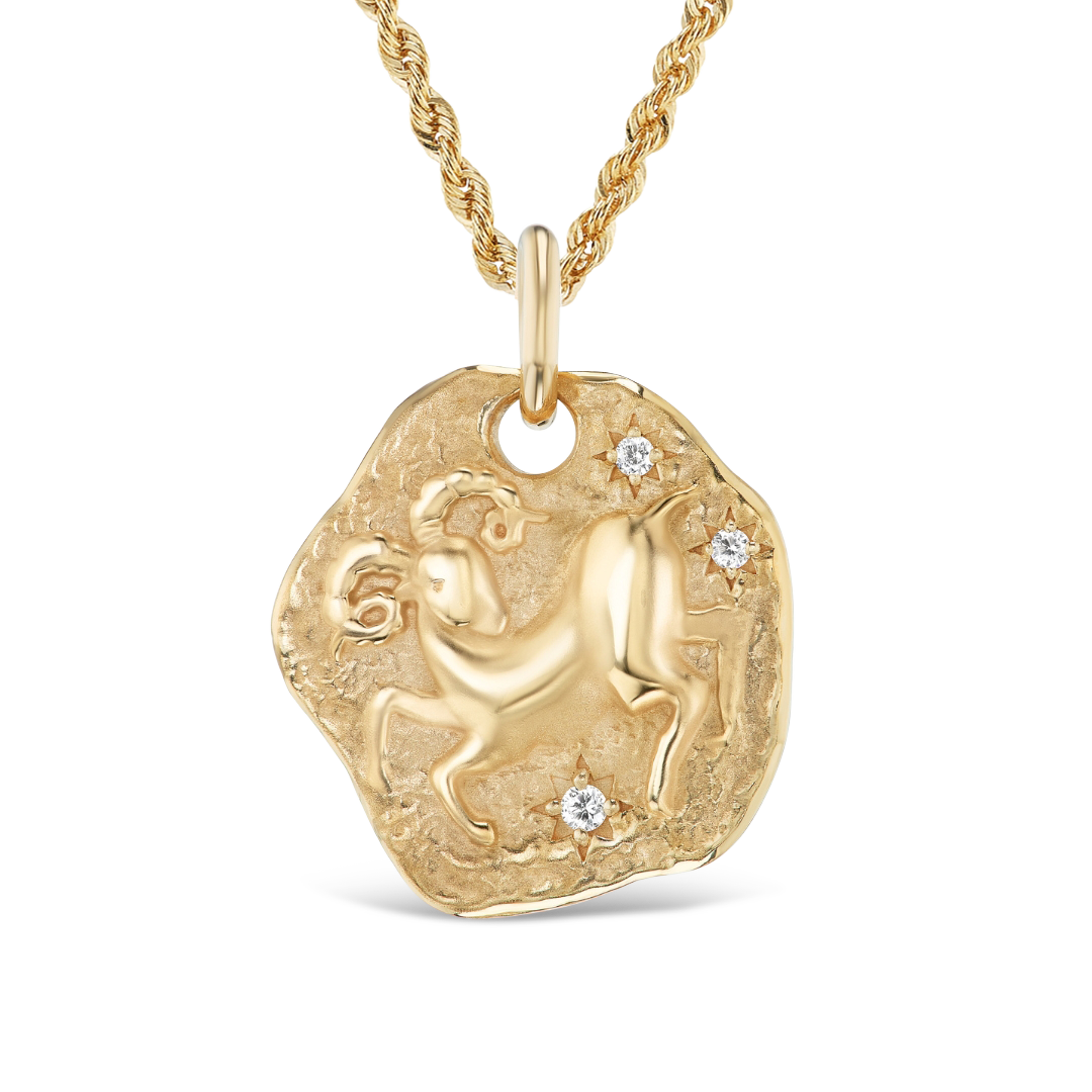 LARGE 14KT YG ZODIAC MEDALLION