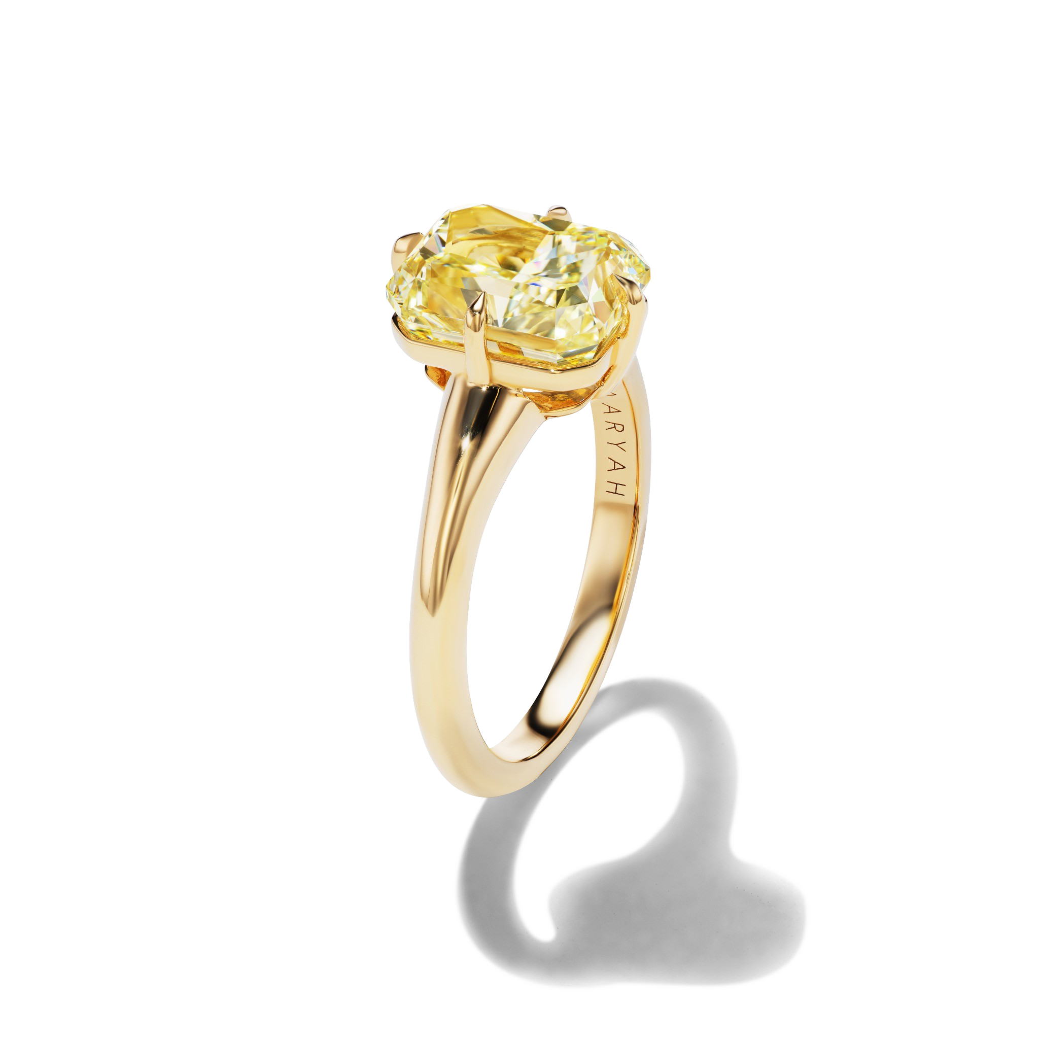 Mae 4.00 Carat Engagement Ring, yellow diamond, in 18kt yellow gold band, side view