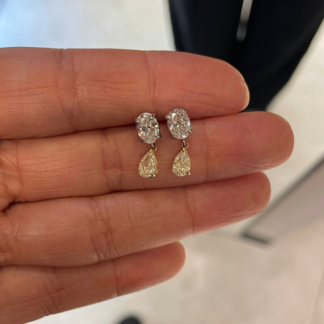MONA OVAL 2 STONE YELLOW DIAMOND DROP EARRINGS (GIA certified)