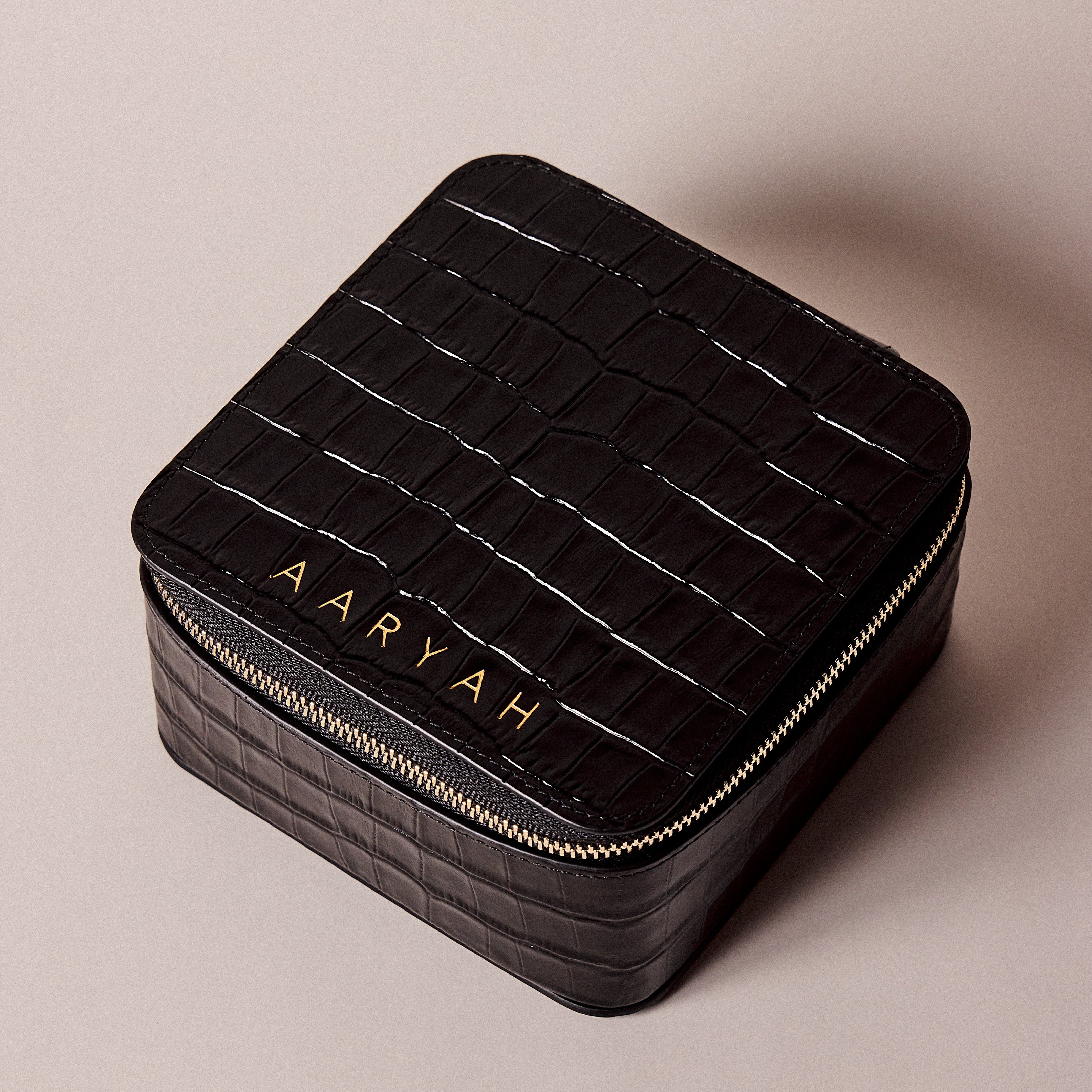 AARYAH | AARYAH x Leatherology Black Croc Leather Jewelry Case