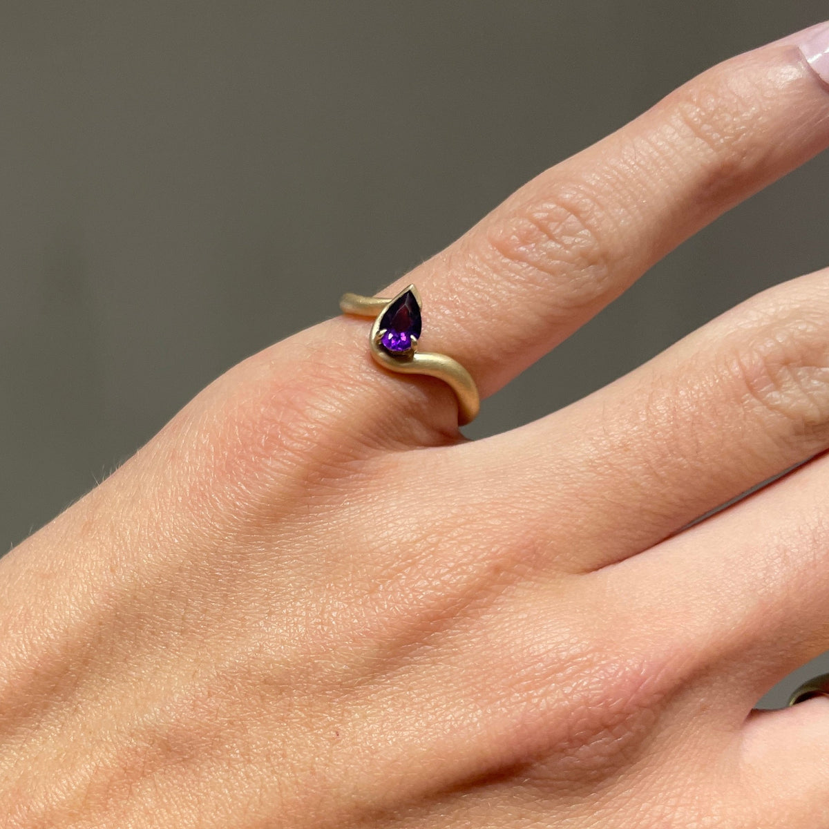 BB Thelma Amethyst in 14k yellow gold on hand model.