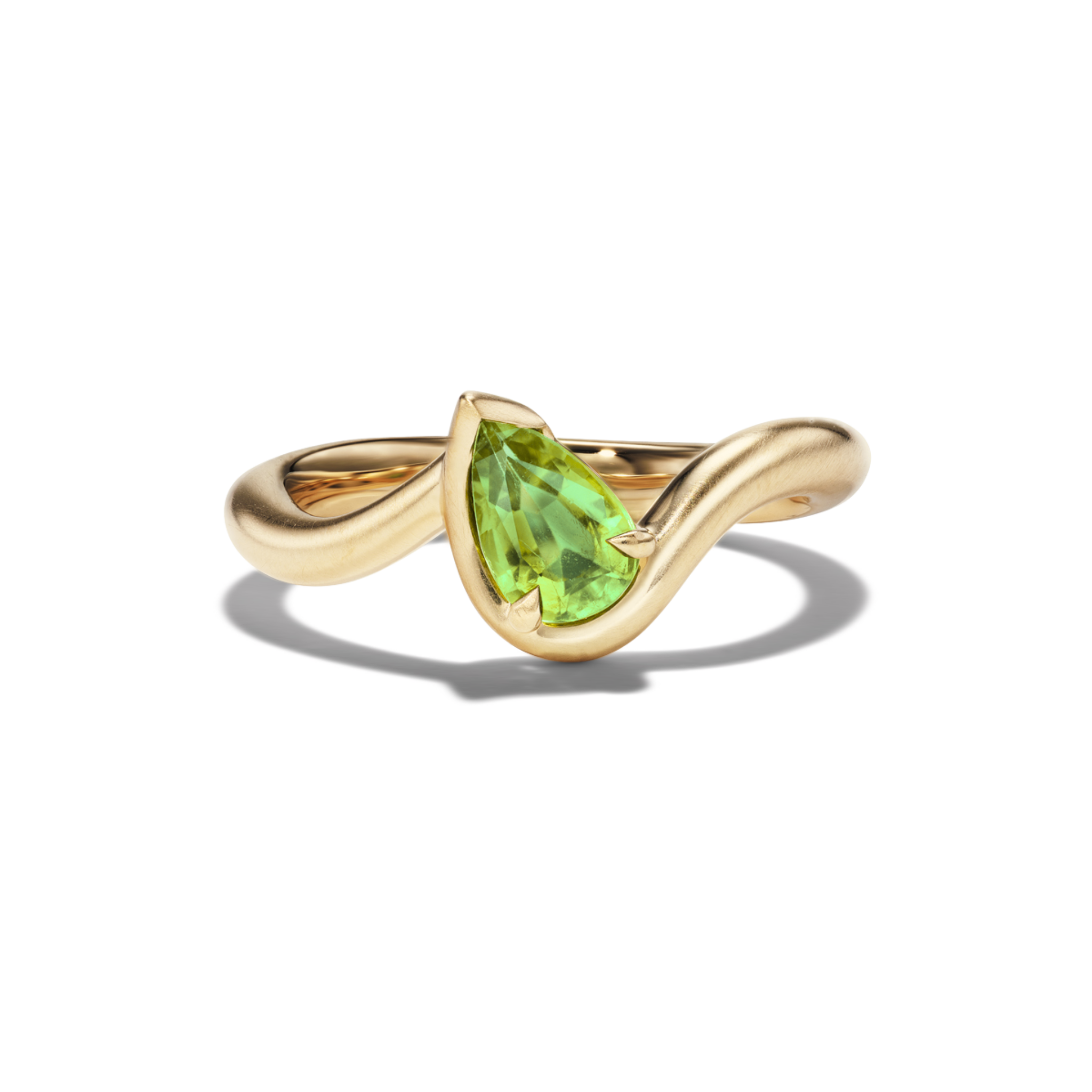 BB Thelma Pinky Ring Peridot in 14k yellow gold front profile product photo.