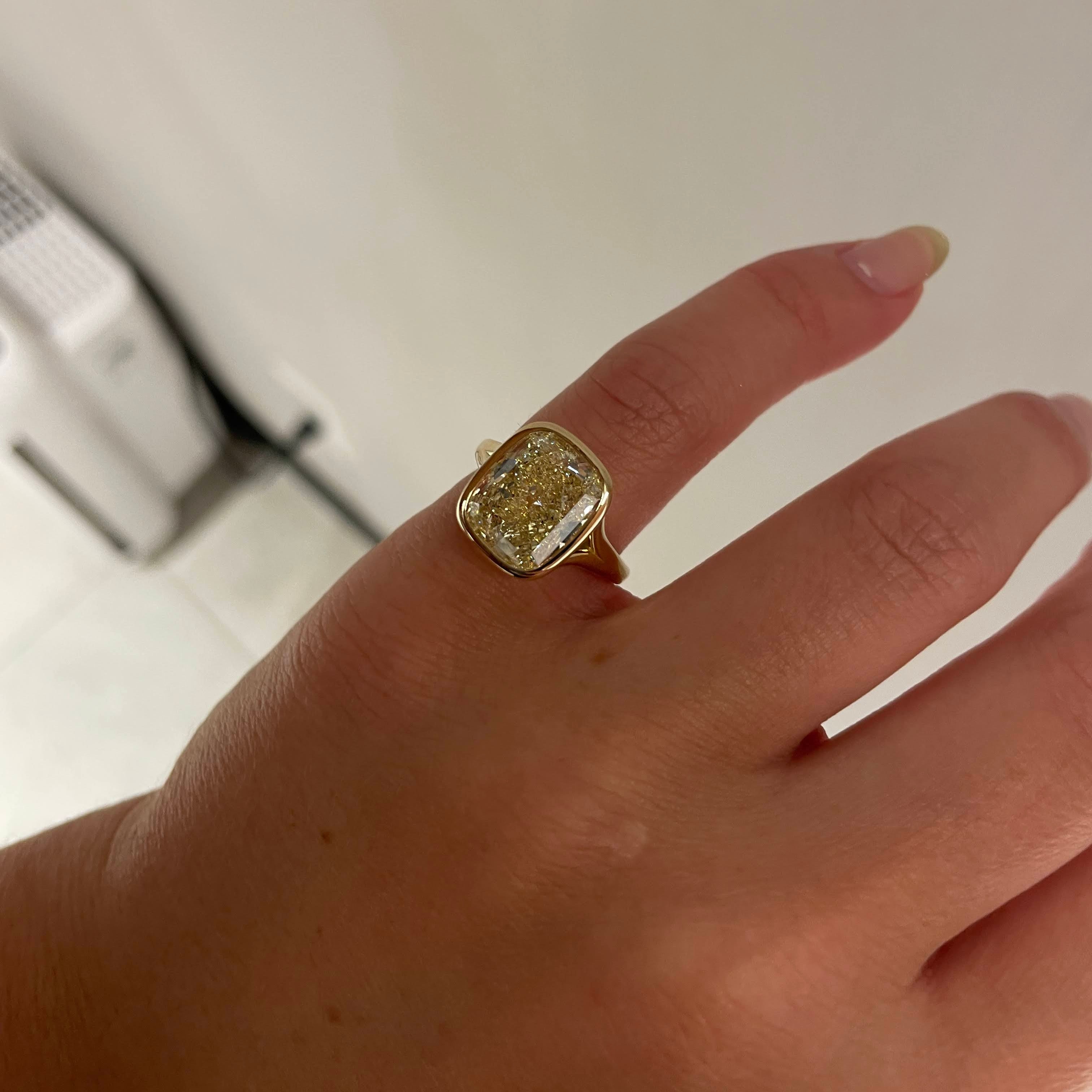 Bespoke Bezel Yellow Cushion Diamond Split Shank Engagement Ring