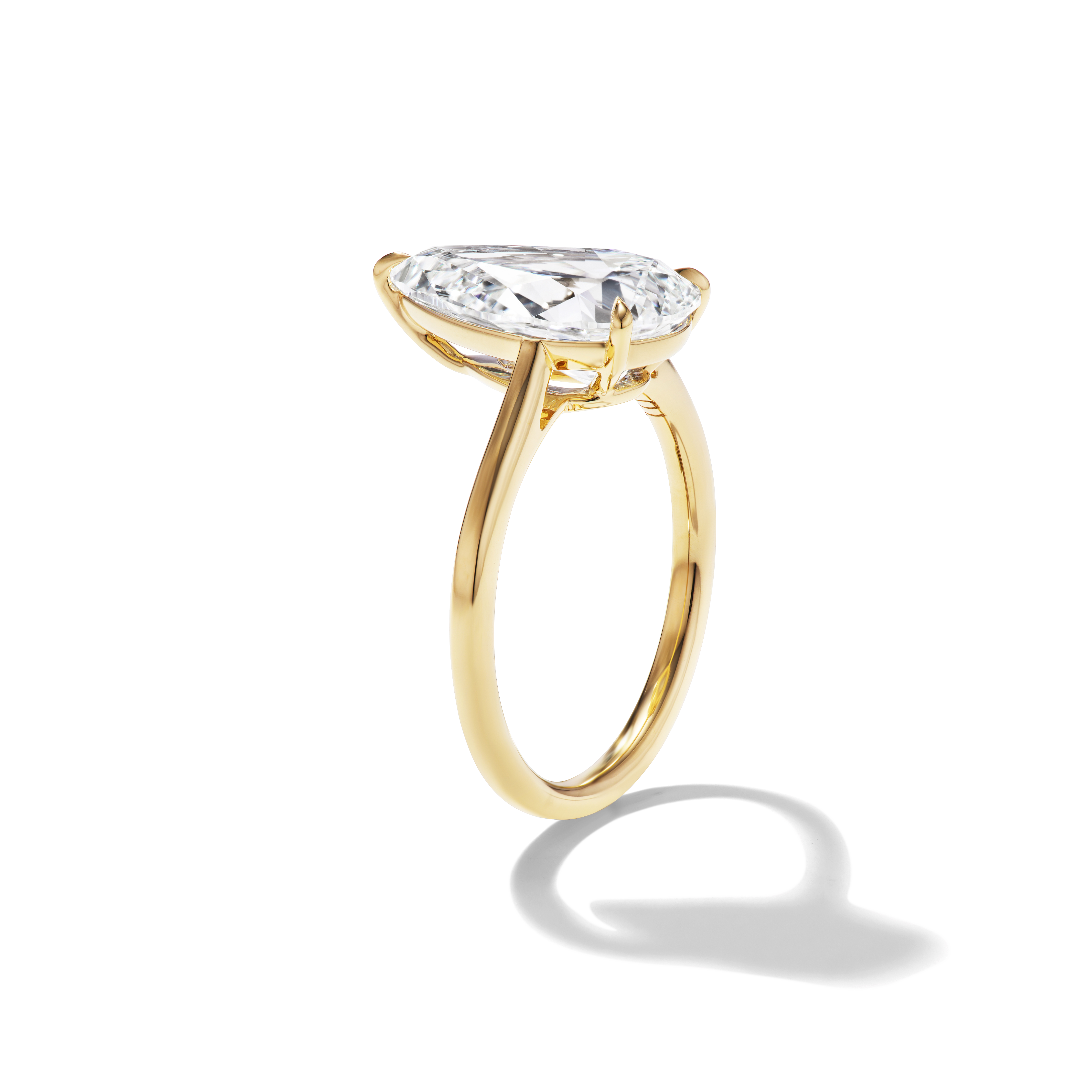 Bespoke Pear Cut Solana, 3/4th View in Yellow Gold 