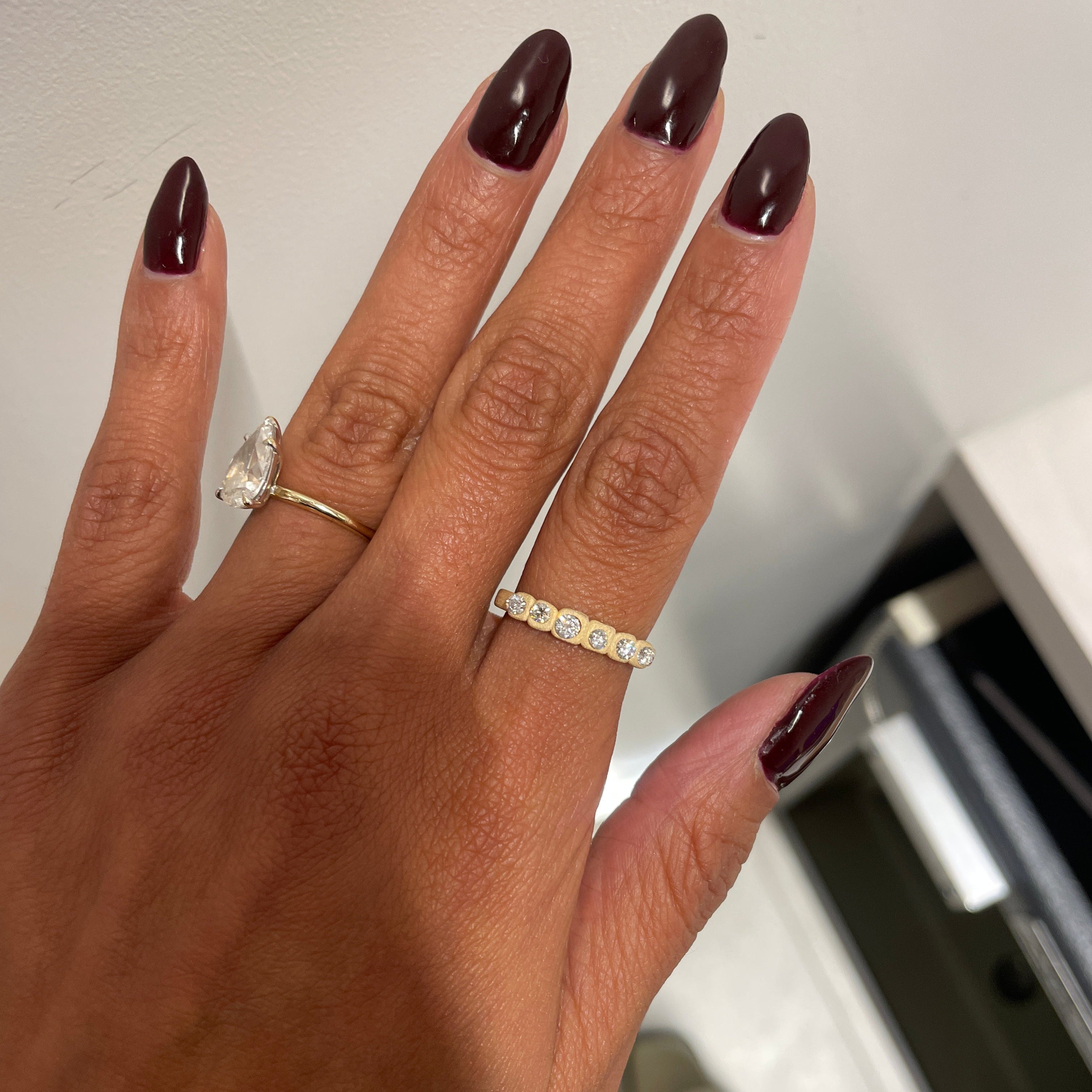 Bezel Set Round Diamond Wedding Band, process picture, unpolished