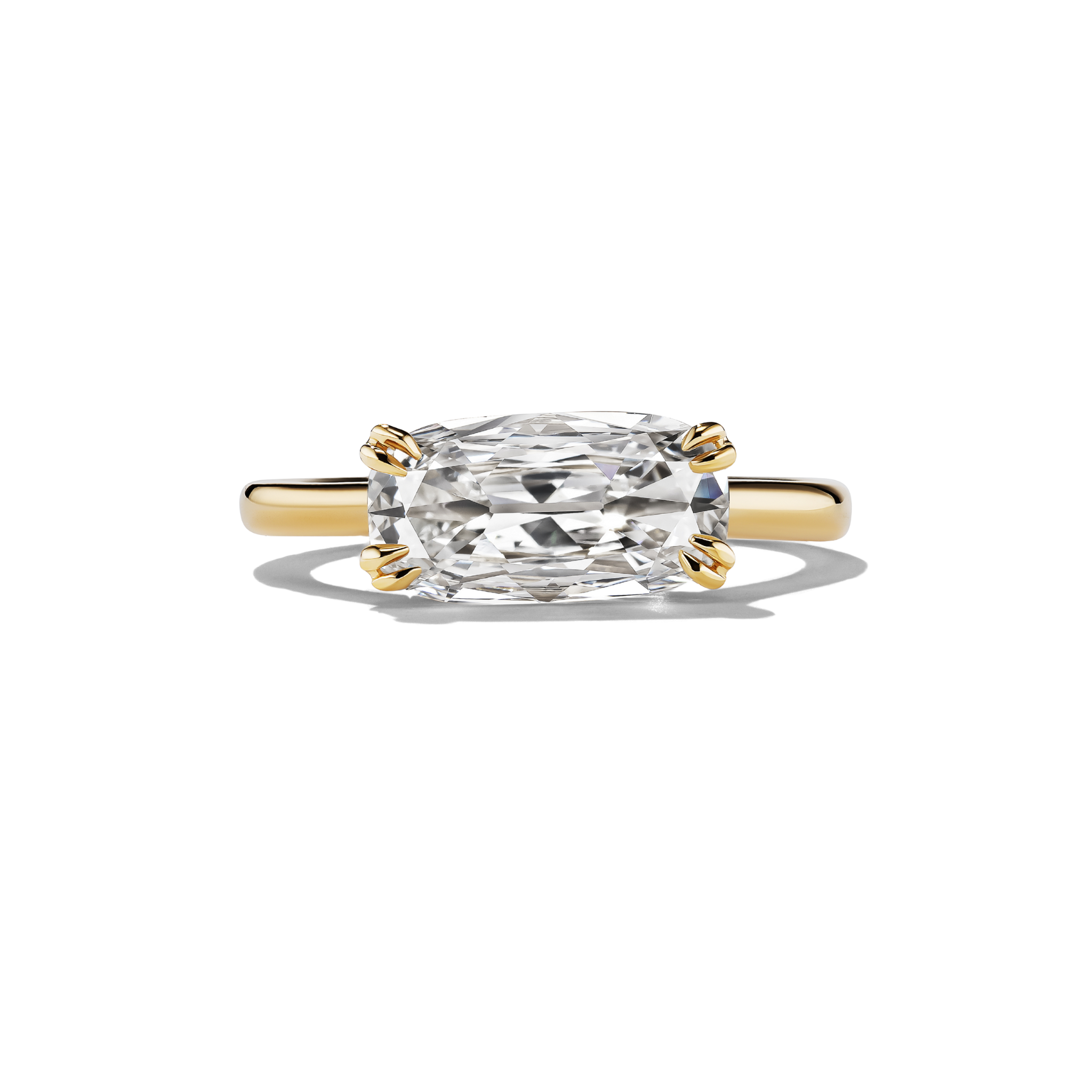 Faena 18kt Yellow Gold East-West Engagement Ring with pavé detail on basket - front view