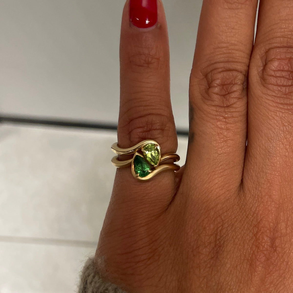 BB THELMA TSAVORITE GARNET PINKY RING - SIZE 3