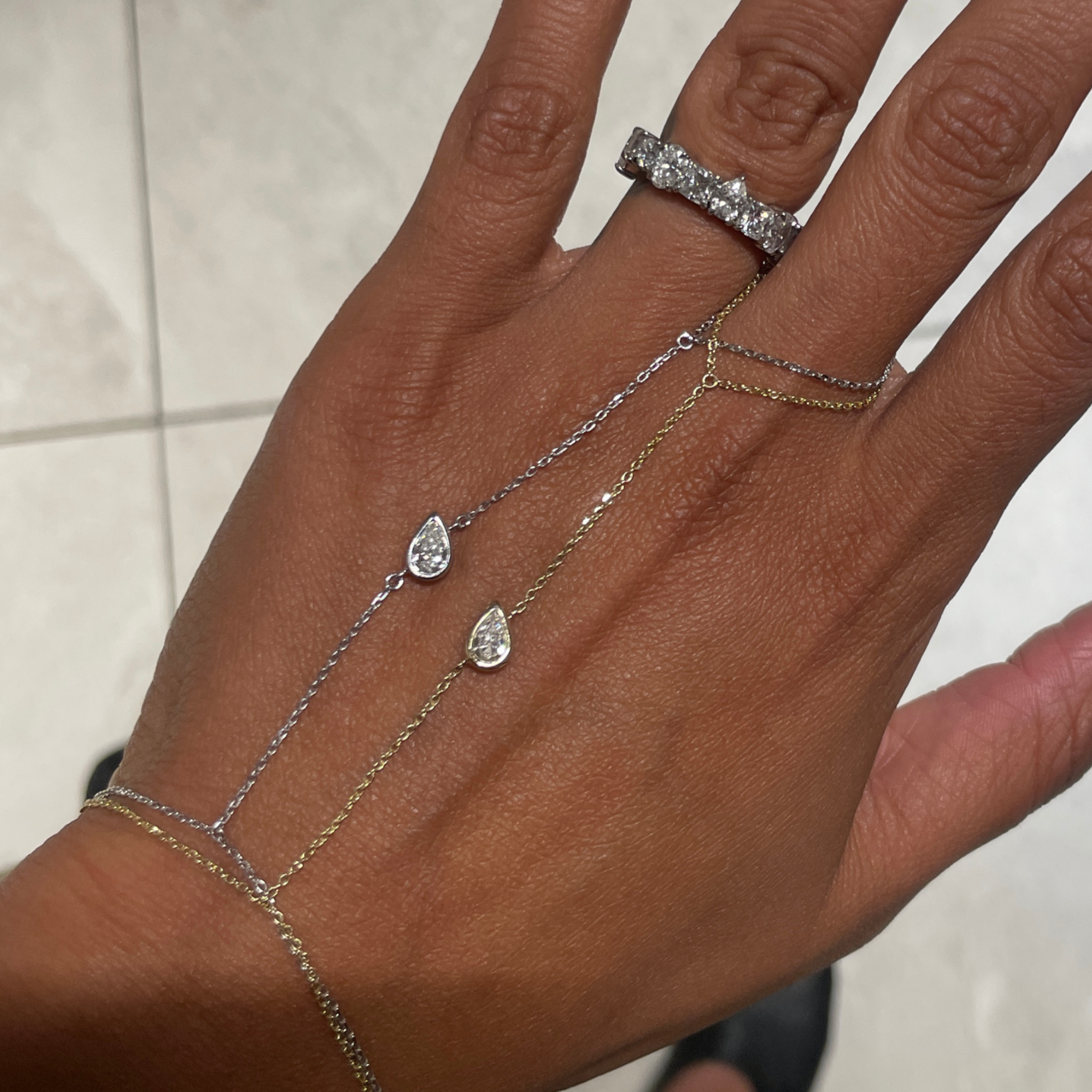 JAX WHITE GOLD WHITE DIAMOND HAND CHAIN - SMALL/MEDIUM