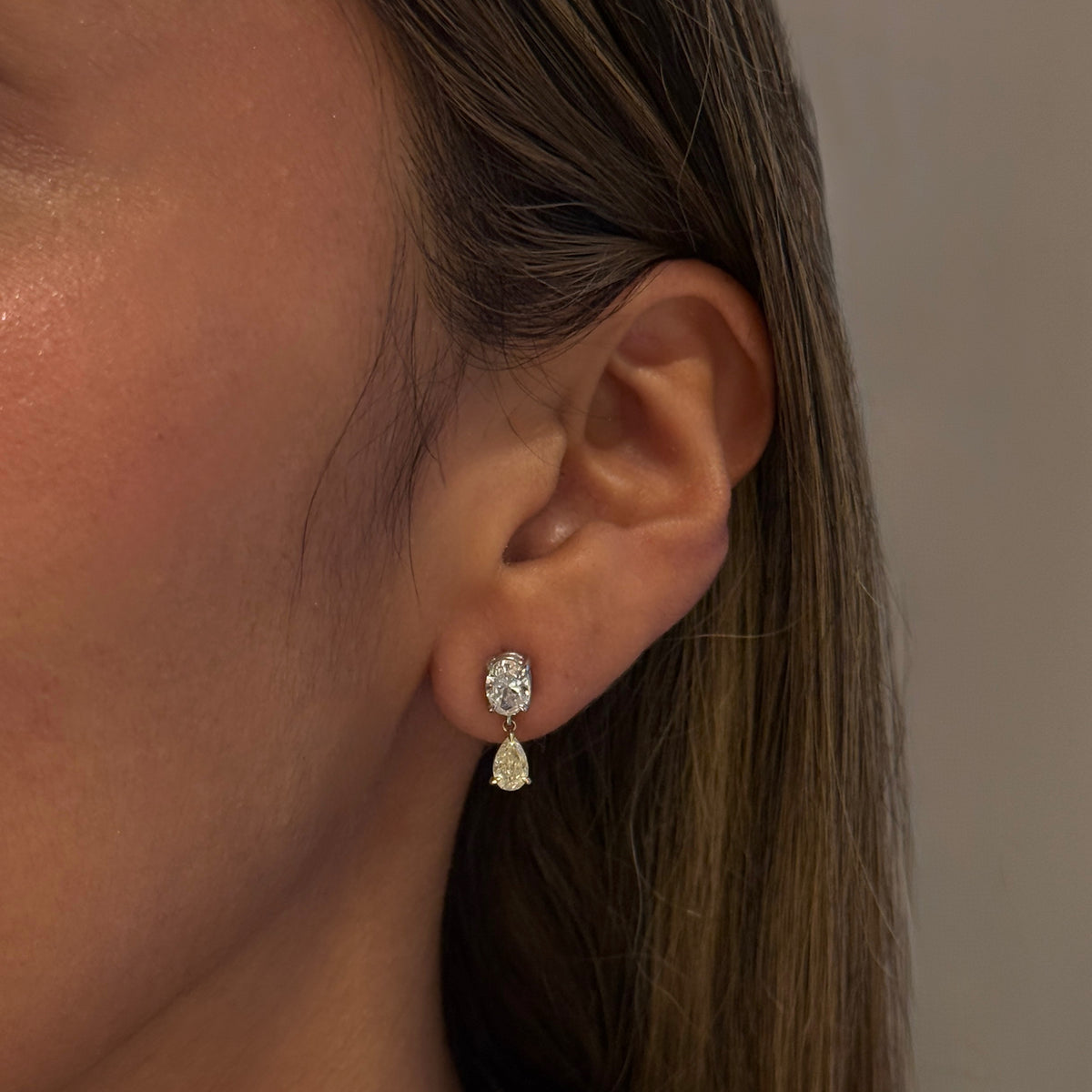 MONA OVAL 2 STONE YELLOW DIAMOND DROP EARRINGS