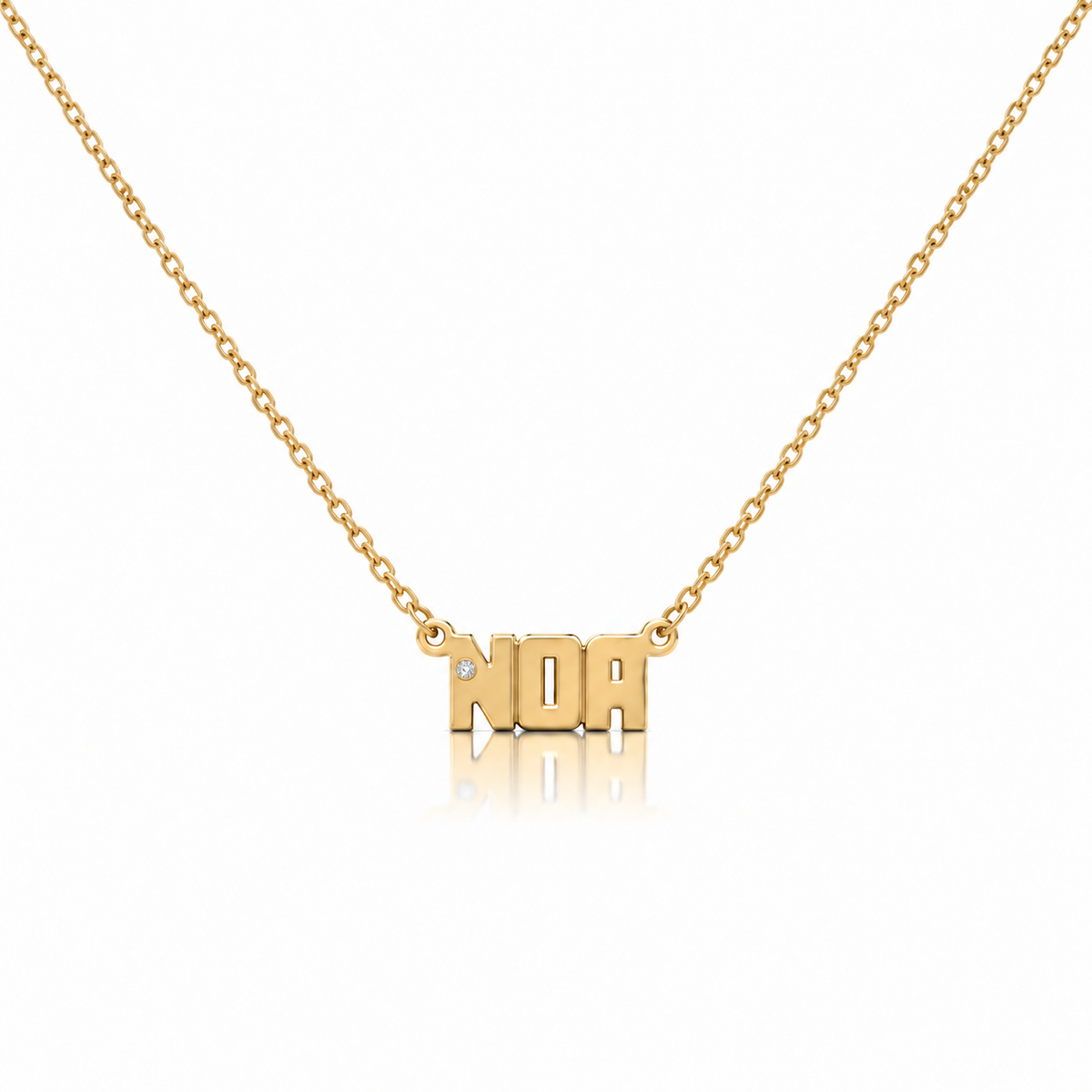 BLOCK LETTER WITH DIAMOND NAME PLATE NECKLACE