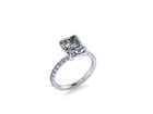 Radiant Cut Diamond on a Pavé Band, in Platinum, 3/4th view