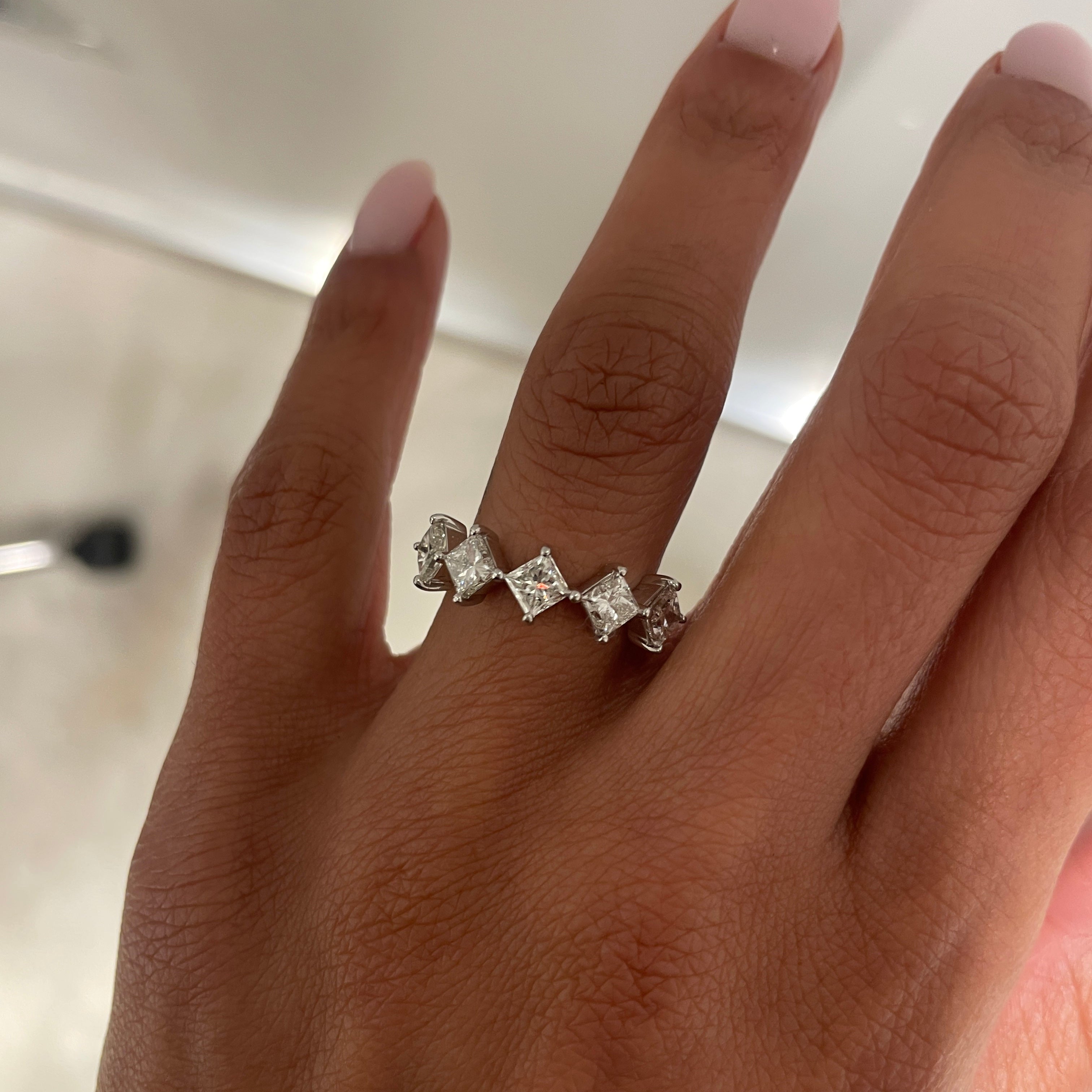 Zaira Princess Cut Diamond Wedding Band on Hand, in Platinum