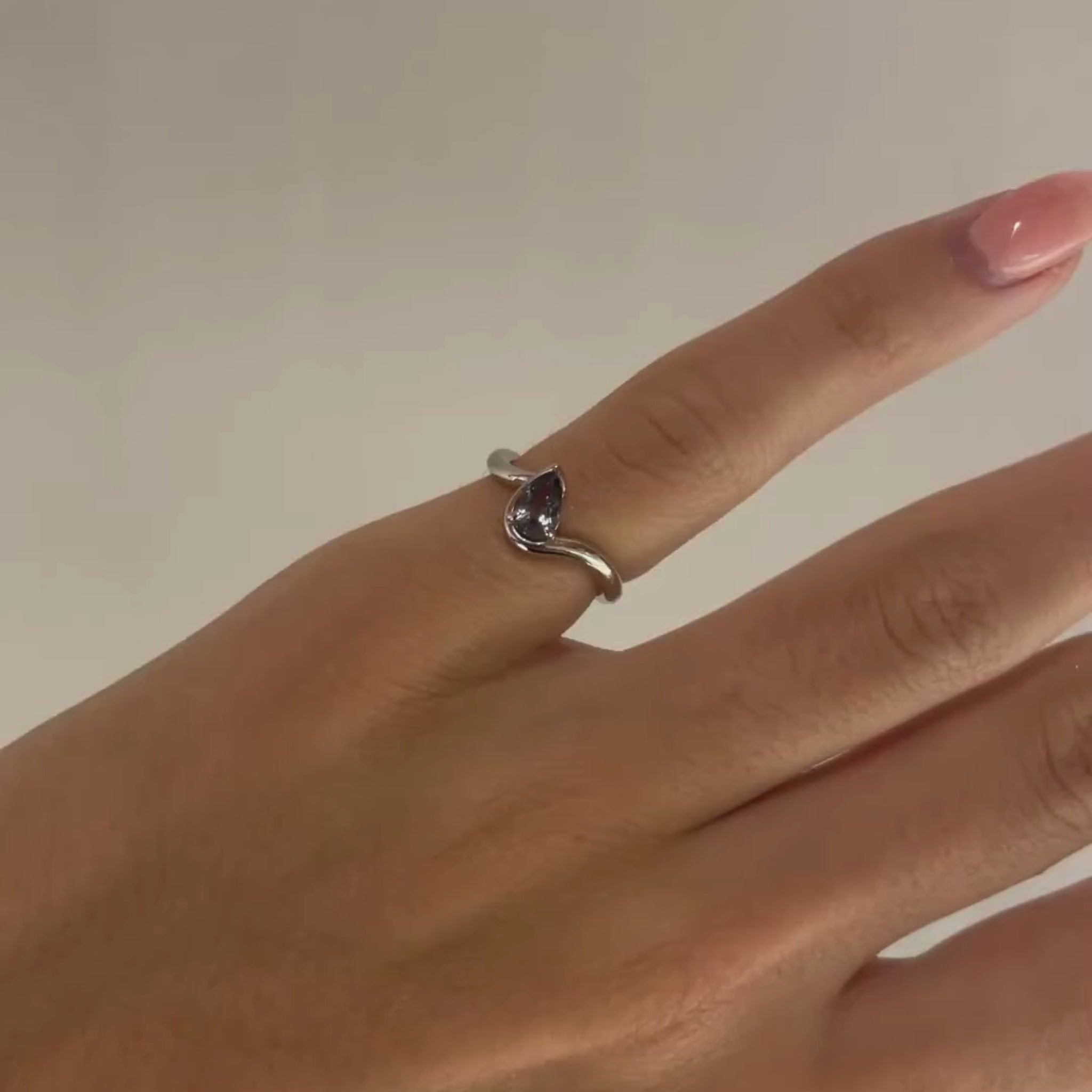 BB Thelma Grey Spinel pinky ring on hand, platinum