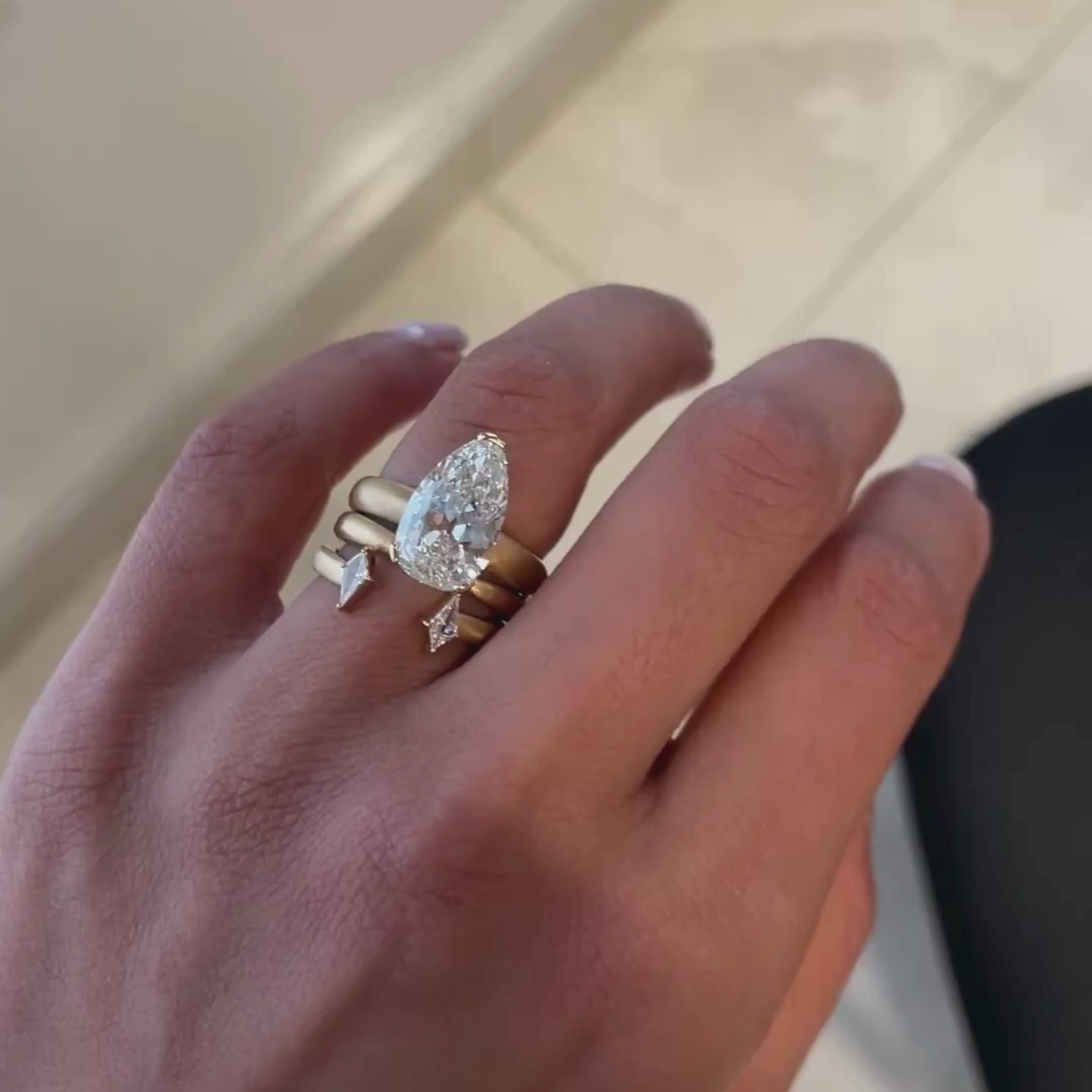 Kova Kite Spacer Band + Fallon Spacer Band with Arielle Pear Cut Diamond Engagement Ring