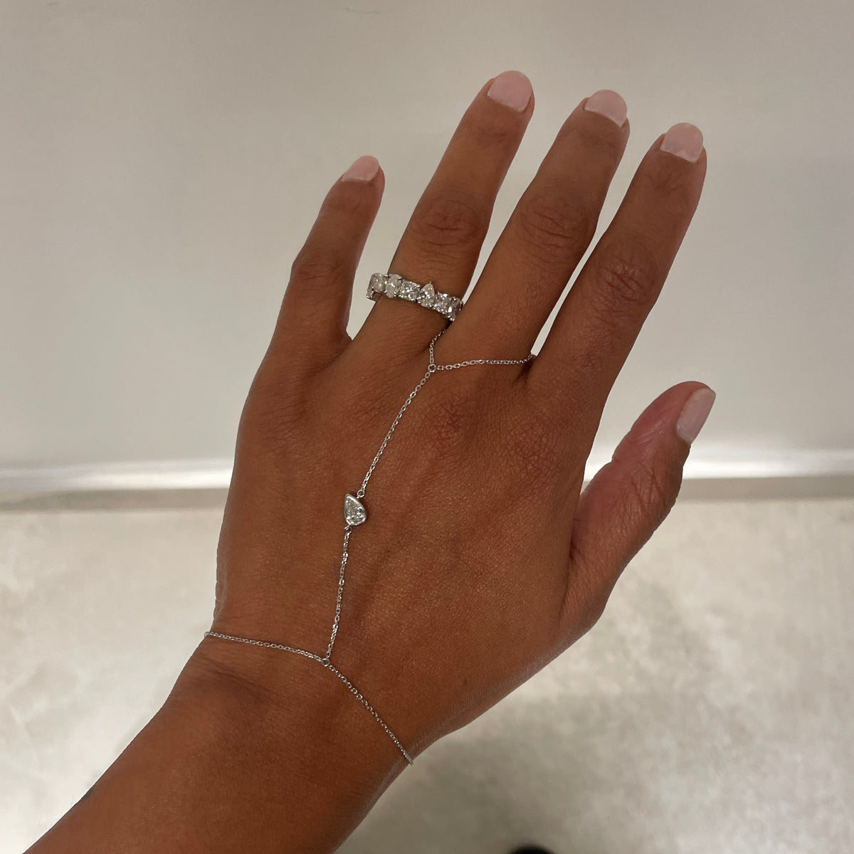 white diamond white gold JAX hand chain