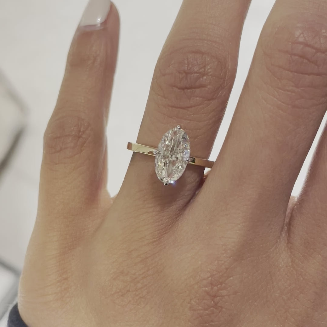 Elongated Oval Solitaire Ring, on hand, video