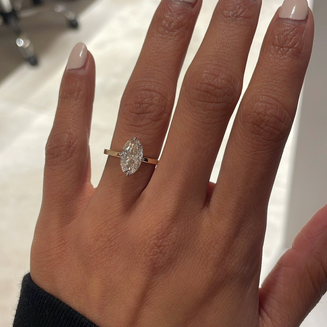 Elongated Oval Solitaire Ring, on hand
